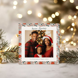 Classic Red Poinsettia Holiday Photo Christmas Kaart