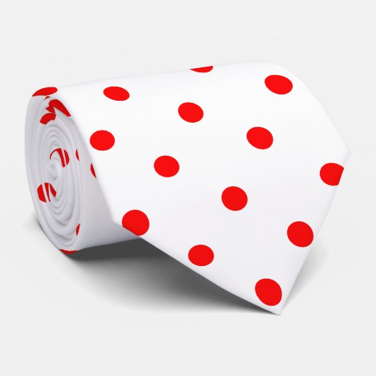 Classic Red Polka Dot Pattern op wit Stropdas (Opgerold)