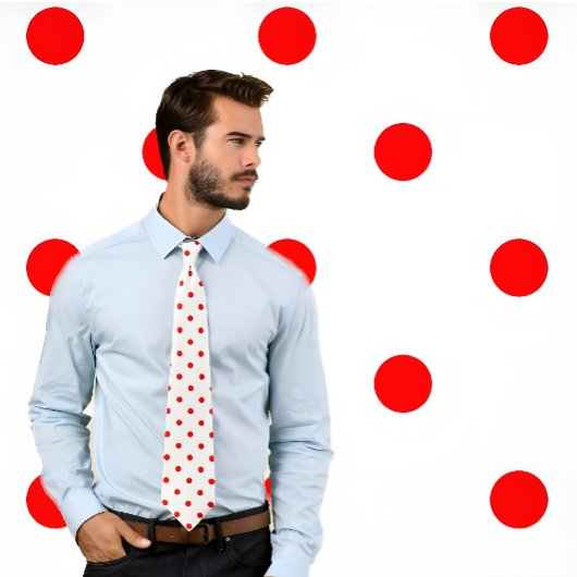 Classic Red Polka Dot Pattern op wit Stropdas