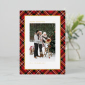 Classic Red Pset Pattern Merry kerstfoto Folie Feestdagenkaart (Staand Voorkant)