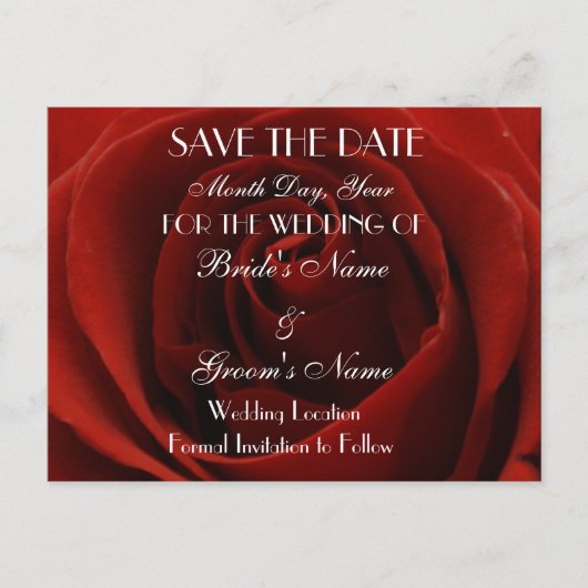 Classic Red Rose Save the Date Wedding Briefkaart (Voorkant)