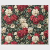 Classic Red Rose White Floral Pattern Cadeaupapier (Vlak)
