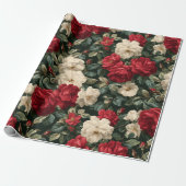 Classic Red Rose White Floral Pattern Cadeaupapier (Uitgerold)