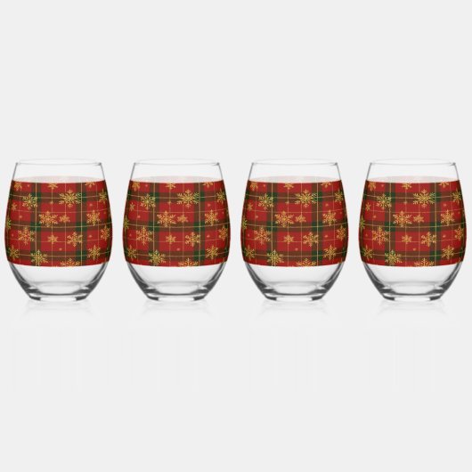 Classic Red Tartan with Golden Snowflakes Wijnglas Zonder Voet (Links)