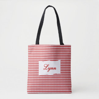 Classic Red & White Gingham | Personalized Name Draagtas