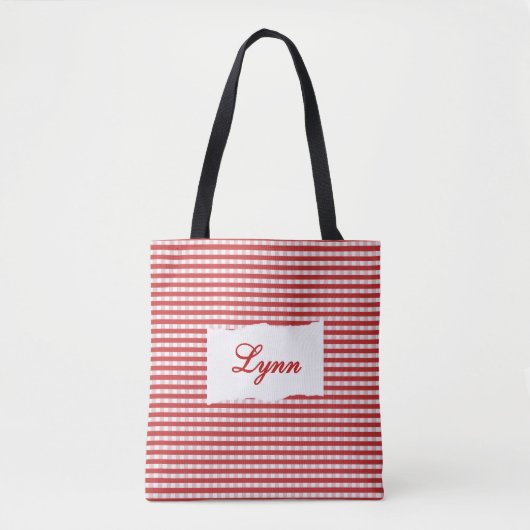 Classic Red & White Gingham | Personalized Name Draagtas (Voorkant)