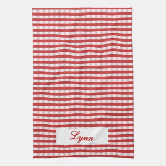 Classic Red & White Gingham | Personalized Name Theedoek (Verticaal)