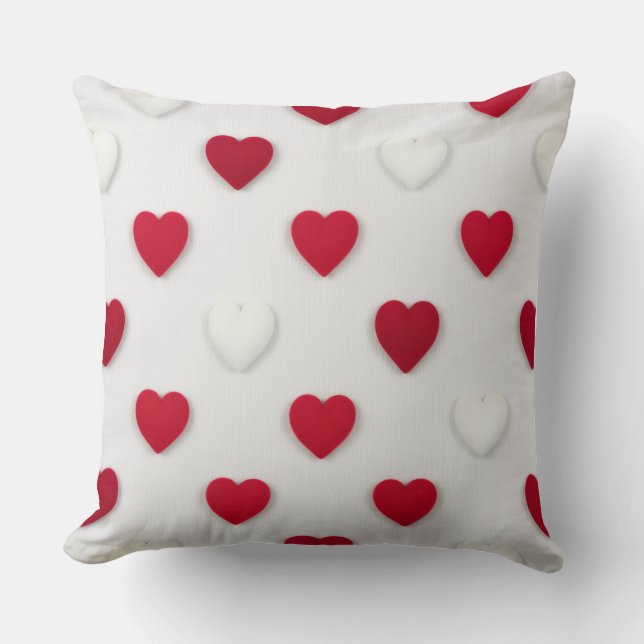 Classic Red & White Heart Pattern Cotton Kussen (Voorkant)