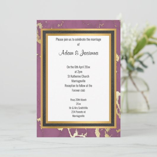 CLASSIC REGAL PAARS GOLD MARBLE LAYER WEDING KAART (Staand voorkant)