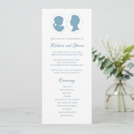 Classic Regency Blue Cameo Wedding Ceremony Programma (Staand voorkant)