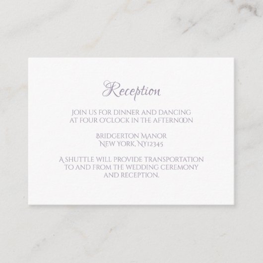 Classic Regency Paarse Cameo Wedding Reception Informatiekaartje (Voorkant)