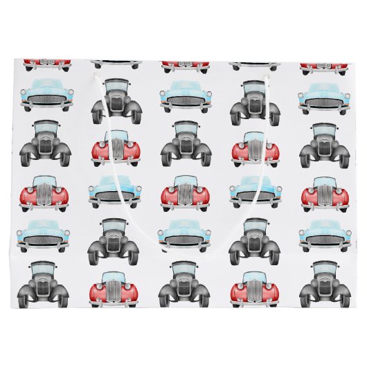Classic Retro Cars Aquarelpatroon Groot Cadeauzakje (Achterkant)