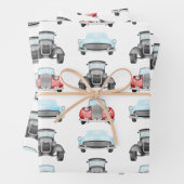 Classic Retro Cars Aquarelpatroon Inpakpapier Vel (In situ)