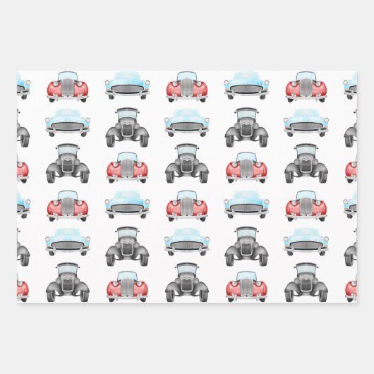 Classic Retro Cars Aquarelpatroon Inpakpapier Vel (Voorkant)