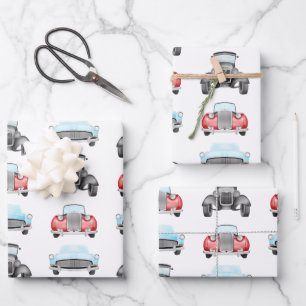 Classic Retro Cars  Aquarelpatroon Inpakpapier Vel