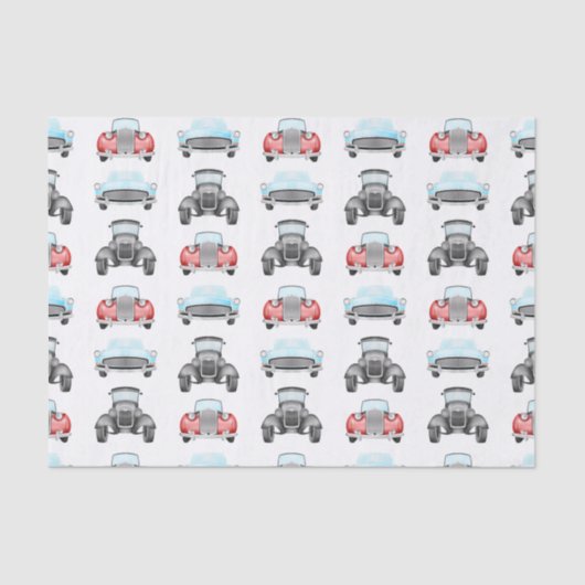 Classic Retro Cars Aquarelpatroon Tissuepapier (Voorkant)