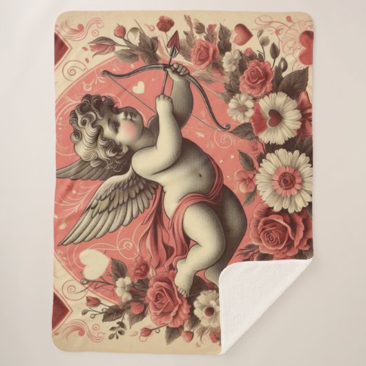 Classic//Retro Cupido Valentijnsdag Sherpa Deken (Voorkant)