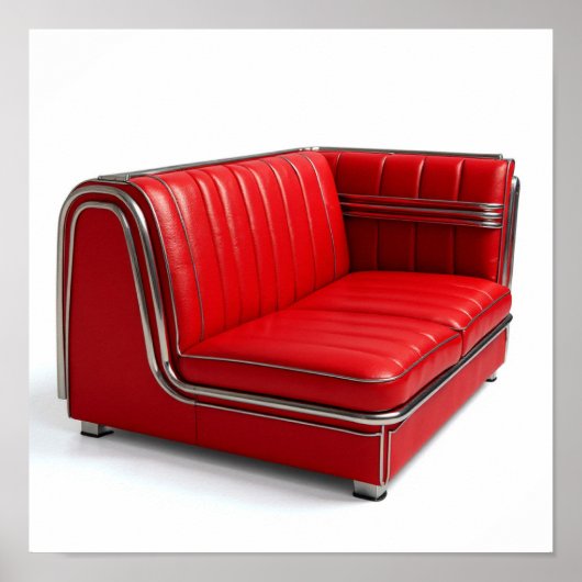 Classic Retro Diner Booth - Red Vinyl & Chrome Poster (Voorkant)