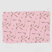 Classic Retro Golf Golfer Club Ball Pattern roze Golfhanddoek (Horizontaal)