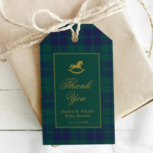 Classic Rocking Horse Baby shower Plaid Bedankt Cadeaulabel