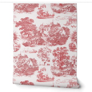 Classic Rode Franse Chateau Toile Behang