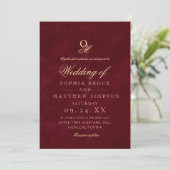 Classic Romantic Minimal Burgundy Monogram Wedding Kaart (Staand voorkant)