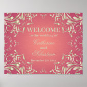 Classic Romantisch Goud Roze  Border Bruiloft Poster (Voorkant)