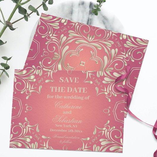 Classic Romantisch Goud Roze  Border Bruiloft Save The Date