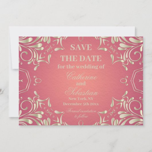 Classic Romantisch Goud Roze Border Bruiloft Save The Date (Voorkant)
