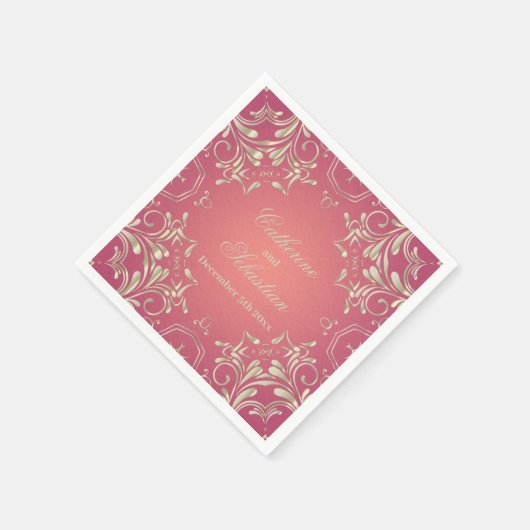 Classic Romantisch Goud Roze Border Bruiloft Servet (Hoek)