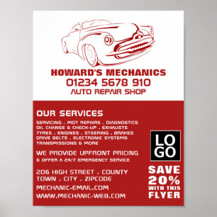 Classic Rood, Auto Mechanic & Reparaties Advertere Poster