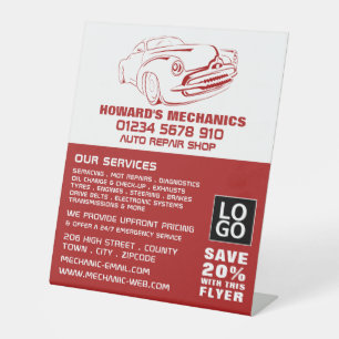 Classic Rood, Auto Mechanic & Reparaties Advertere Reclamebord Met Voetstuk