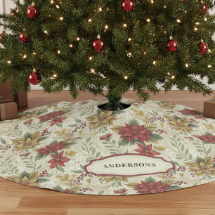Classic Rood & Goud Poinsettia Bloemen Kerstboom Rok