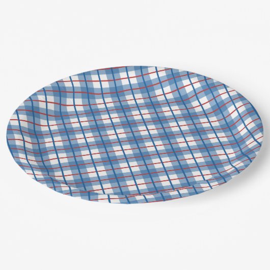 Classic Rood Wit Blauw Plaid 4th Juli Bord (Gekanteld)