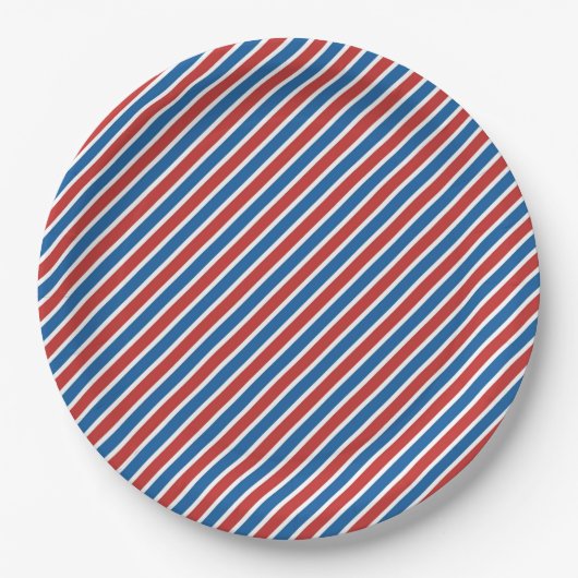 Classic Rood Wit en Blauw Strepen 4th Juli Bord (Voorkant)