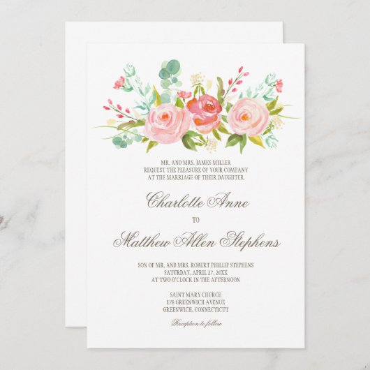 Classic Roos Garden Elegante huwelijksuitnodiging Kaart (Voorkant / Achterkant)