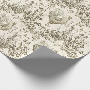 Classic  Rooster Beige Bloemen Toile Cadeaupapier