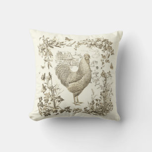 Classic  Rooster Beige Bloemen Toile Kussen