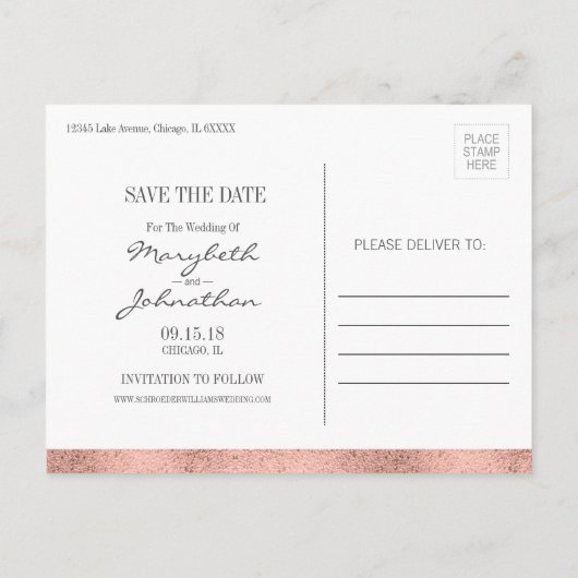 Classic Rose Gold Crest Enregistrer La Date Carte (Dos)