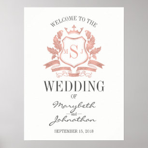 Classic Rose Gold Crest Mariage Welcome Poster