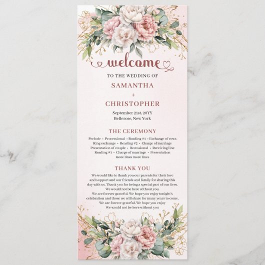 Classic Rose Gold Floral Greenery Wedding Program Programma (Voorkant)