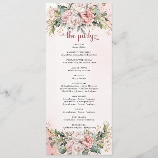 Classic Rose Gold Floral Greenery Wedding Program Programma (Achterkant)