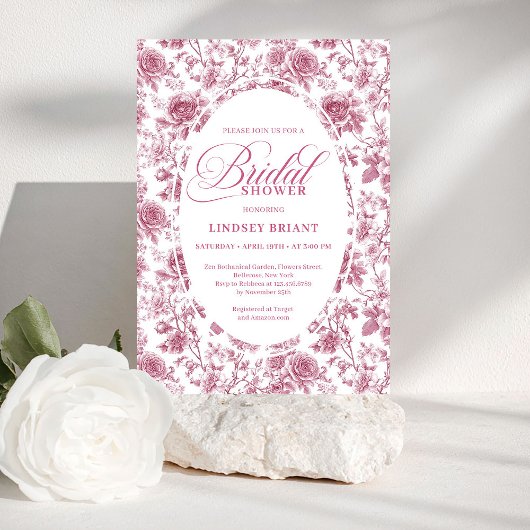 Classic Rose Pattern Floral Toile Bridal Shower Kaart