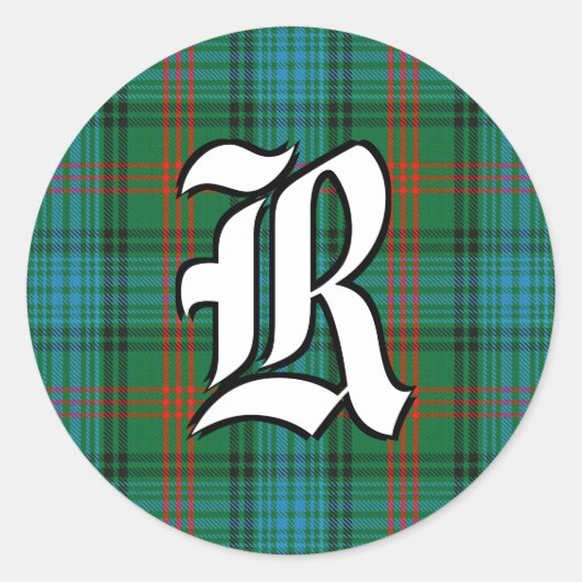 Classic Ross Tartan Monogram Ronde Sticker (Voorkant)