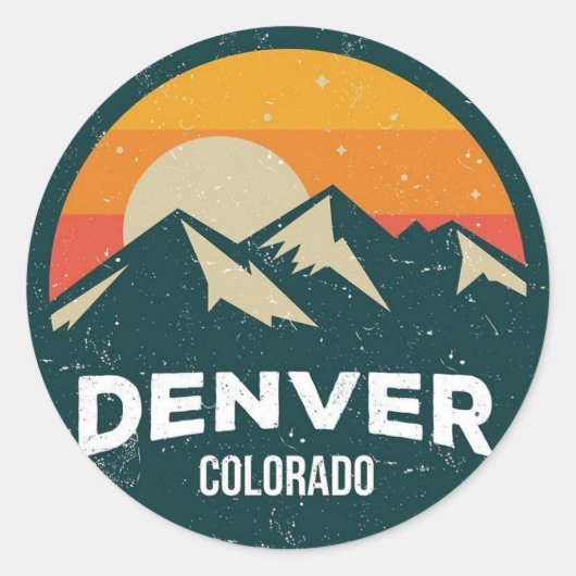 Classic Round Stickers – Denver Colorado Mountain (Devant)