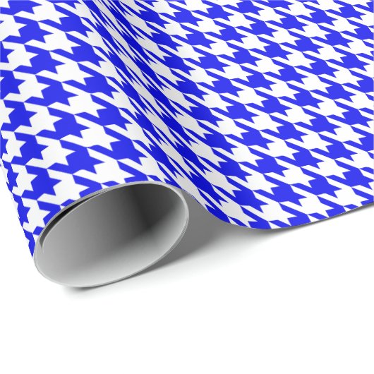 Classic Royal Blue and White Houndstooth Pattern  Cadeaupapier (Rol Hoek)