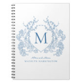 Classic Royal Blue Floral Crest Carnet Monogramme (Devant)