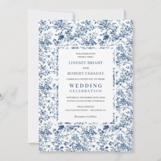 Classic Royal Blue Toile Wedding Invitation Style (Devant)