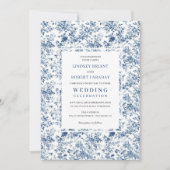 Classic Royal Blue Toile Wedding Invitation Style Kaart (Voorkant)