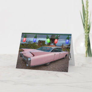 CLASSIC ROZE 1950'S AUTO KERST KAART